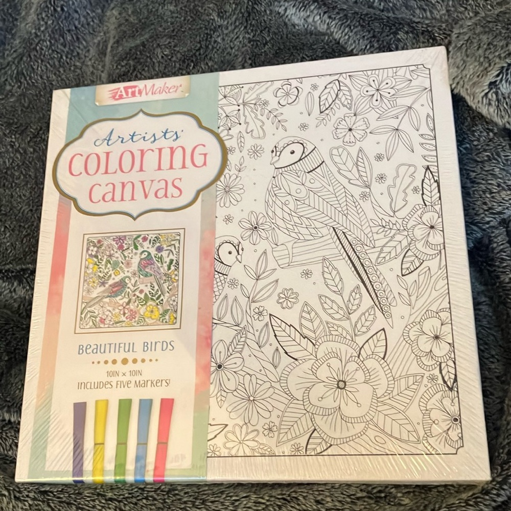Pre-printed coloring canvas with markers.